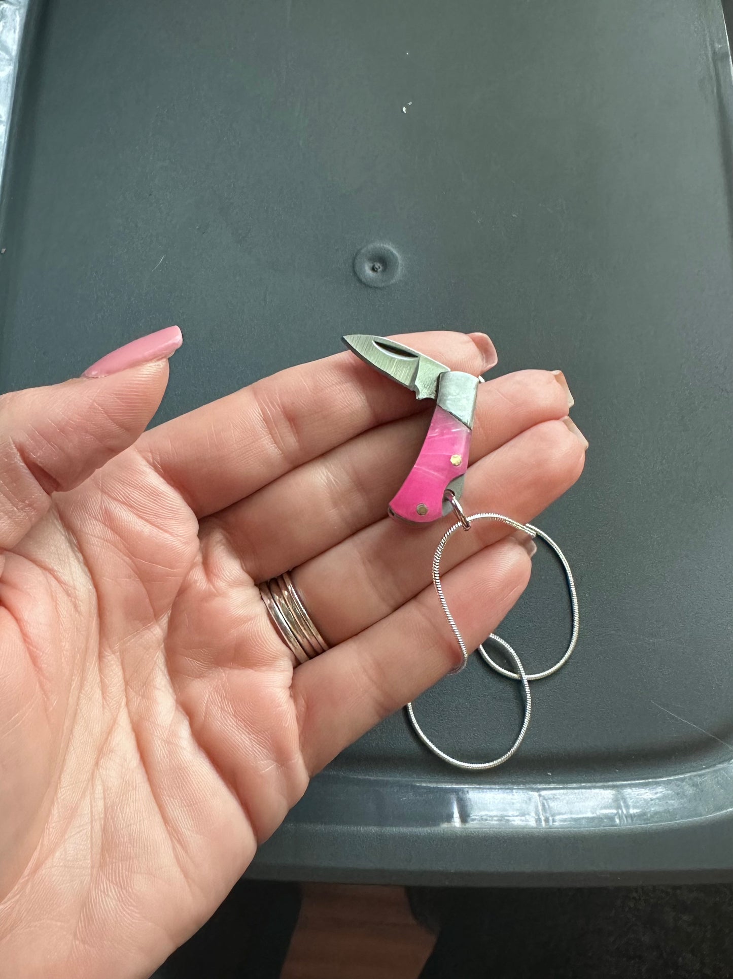 Pink Pocket Knife Necklace 18"